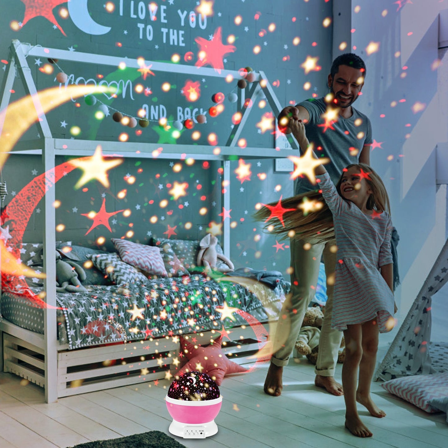 Pink-Blue Options -- 1Pc LED Star Sky Projector Night Light Kids Rotating Starry Night Lamp USB Sleep Light Xmas Gift