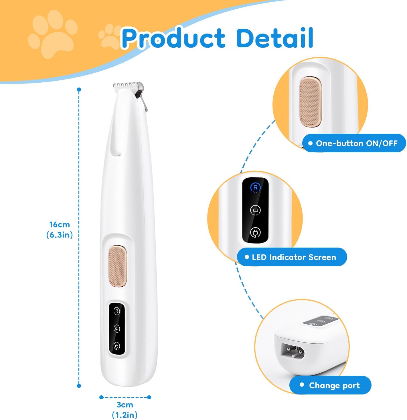 Low-Noise LED Clippers for Dogs & Cats | Tangle-Free Hygiene Trimming